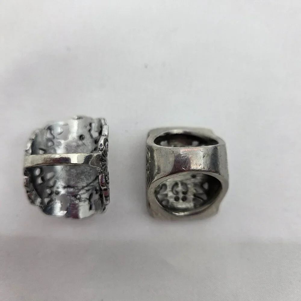 Set of 2 Vintage Silver-Tone Statement Rings - Boho Filigree & Floral